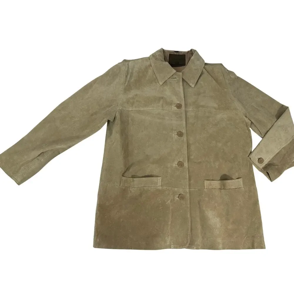St. John's Bay Jacket Vintage Beige Button Up Suede 100% Leather Women's XL